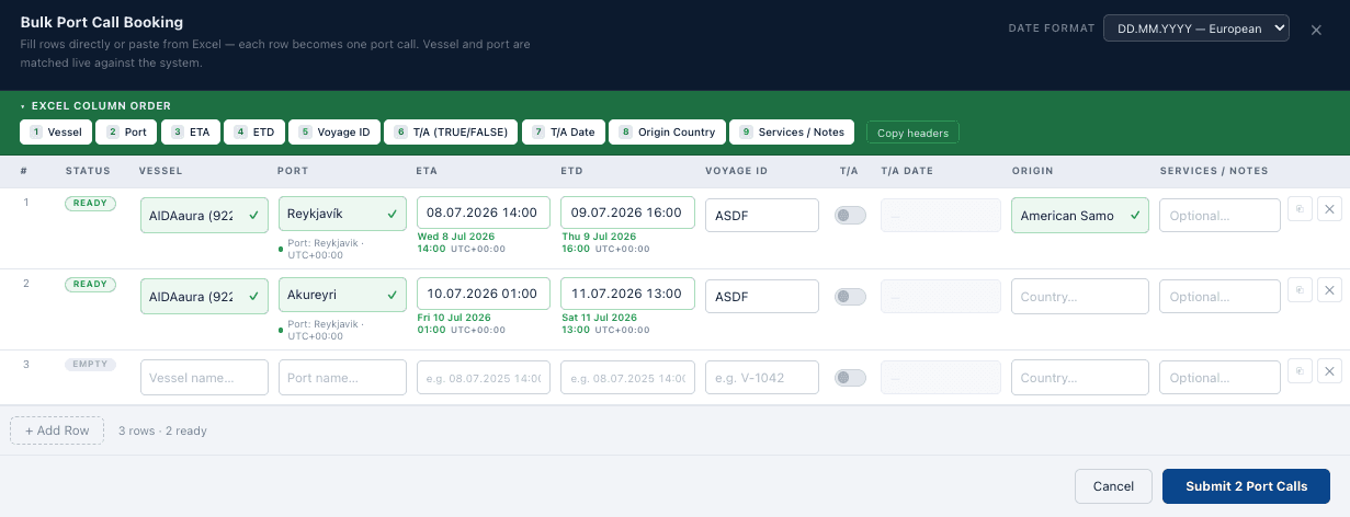 Bulk Booking